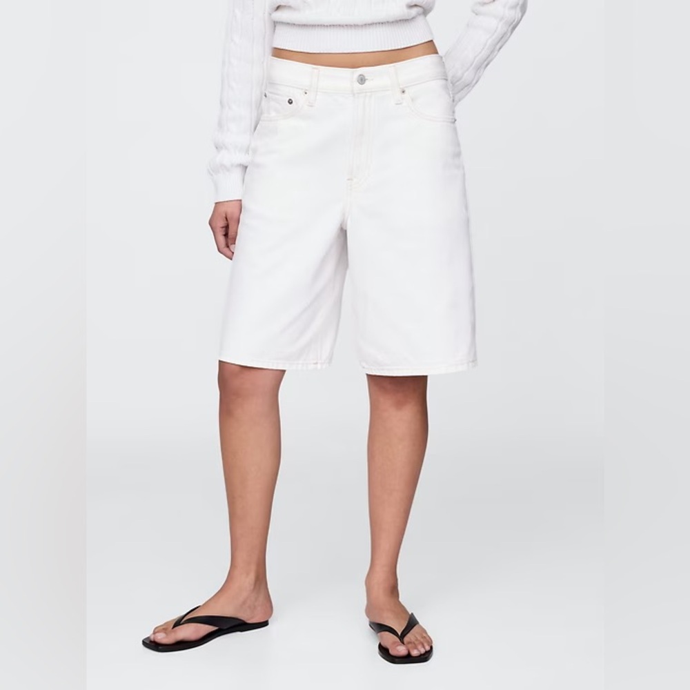 gap baggy long white denim bermuda shorts